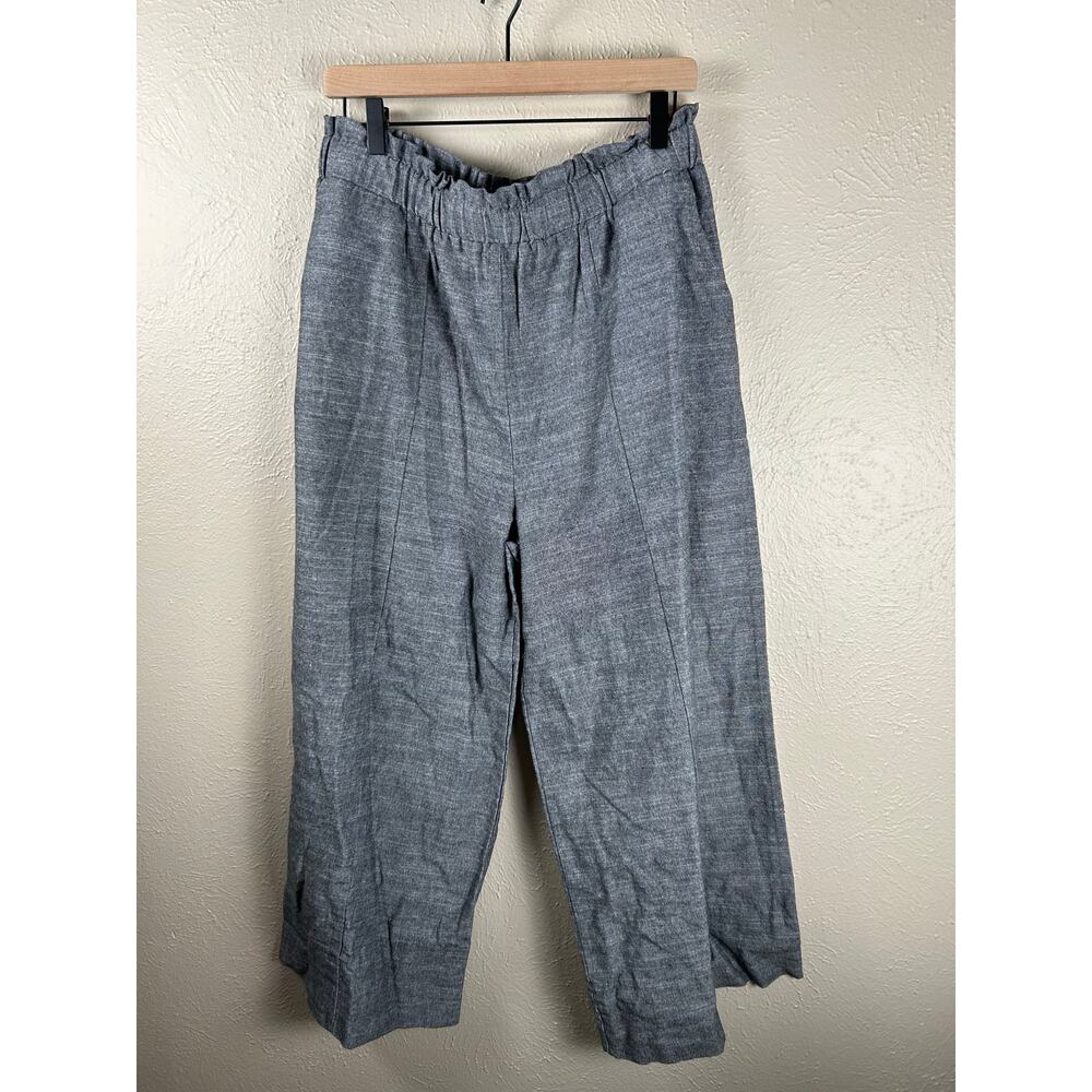 SIMPLE Size 1X Pull On Pants Cotton Linen Stretch Comfort Gray Wide Leg Trousers